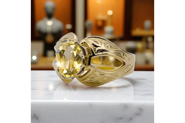 خاتم اللون الأصفر 14 كارت من الذهب الأصفر فينتاج vrc135y